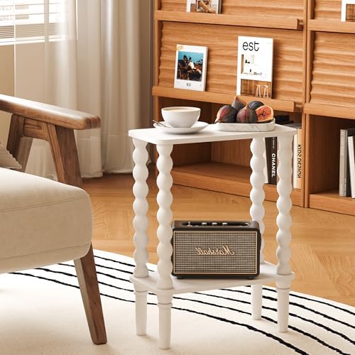 Veegle Narrow Side Table Small End Table for Small Spaces White