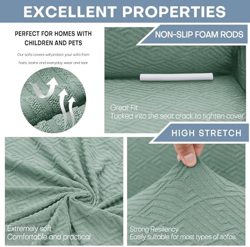 ZNSAYOTX 1 Piece Jacquard Chair Slipcovers for Living Room High Stretch Chair Covers with Arms Anti Slip Pets Friendly Couch Sofa Armchair Cover Furniture Protector (Small, New Pattern Pea Green)