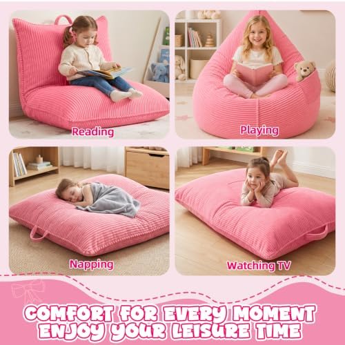 3 in 1 Kids Bean Bag Chair, Comfy Floor Sofa Chairs with Removed Cover
