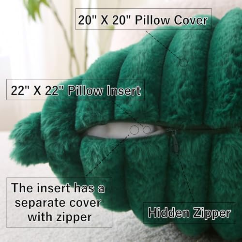 Decorative Throw Pillow with Inserts, Set of 2 Soft Faux Fur Throw Pillows, Square Boho Striped Pillow for Couch, Bed, Sofa Decor