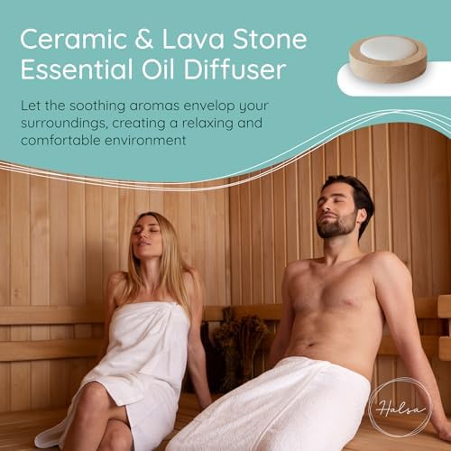HALSA Ceramic Diffuser for Sauna, Office, Bedroom, Bathroom - Natural Beechwood Base, Passive Diffusion, Ceramic Stone Absorbs Essential Oils