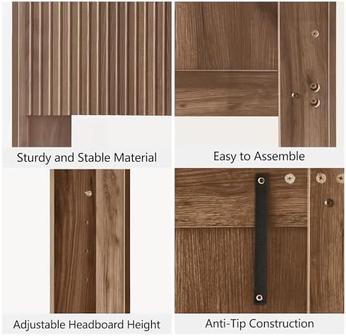 FORTUNETEC 64.1" Queen Size Wood Headboard, Fluted Panel Headboard, Walnut