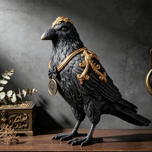 Cynkeyee Gothic Raven Crow Resin Statue - Halloween Decor Figurines 7.5IN