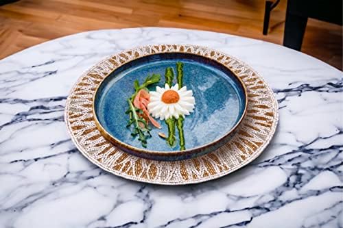 CLEENTABLE Round Beaded Placemats, Gold & Silver, 2-Pack