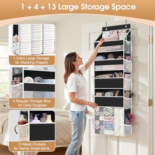 WISELIFE 5-Tier Over the Door Organizer for Nursery Hanging, Black