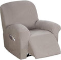 Flamingo P Stretch Recliner Chair Cover Recliner Cover for Electric/Manual Style | Furniture Cover for Reclining with Side Pocket, Soft Checked Jacquard Fabric Form Fitted Standard/Oversized - Taupe