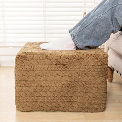 Poofieotto Fluffy Square Pouf Ottoman,Couch Foot Rest, Coffee, 20x20x14 in
