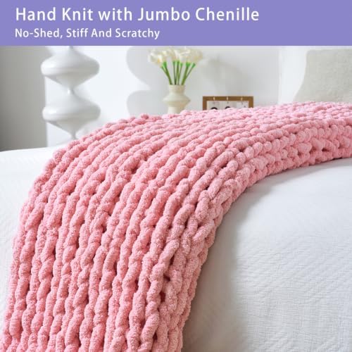 Bigacogo Chunky Knit Throw Blanket for Couch, 40x80 inches, Blush Pink