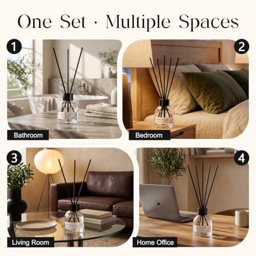AUEFLIE Reed Diffuser Set of 3, Sea Salt/Eucalyptus Lavender/Fresh Linen
