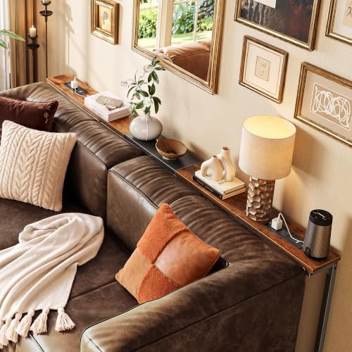 Huuger 63.4-78.3'' Extendable Behind Couch Table with Outlets, Rustic Brown