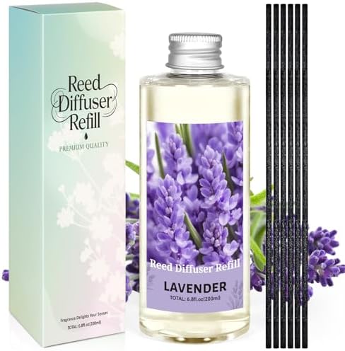 SCENTORINI Lavender Diffuser Reed Diffuser Oil Refill, 6.76 Fl Oz & 6 Sticks