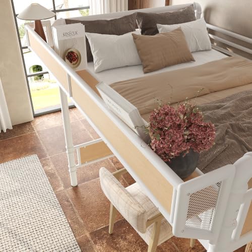 Bellemave Queen Metal Loft Bed with Stairs and Desk for Kids,Adults,White