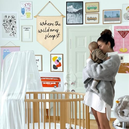 GEANHIL 'Where The Wild Ones Sleep' Natural Beige Banner - Wall Decor Gift for Nursery Bedroom Kids' Room, New Year, Christmas, Birthday