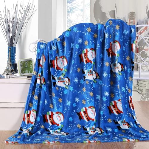 Elegant Comfort Lightweight Printed Throw Blanket- All Season, Ultra Soft, Cozy and Plush- Decorative Throw Blankets, Perfect for Lounging, 50 x 60 inches, Blue SantaSnowman, Throw Blanket