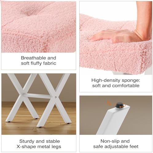 Memobarco 18-Inch Vanity Stool Chair, Pink Padded Saddle Makeup Stool