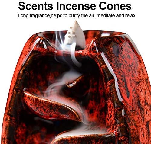 SPACEKEEPER Ceramic Backflow Incense Holder Waterfall Incense Burner, Red