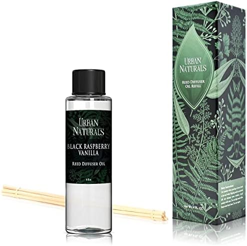 Urban Naturals Reed Diffuser Oil Refill, Black Raspberry Vanilla Oil for Diffuser with Orchid, Amber, Sandalwood, 4 oz + Free Reed Sticks, Made in the USA