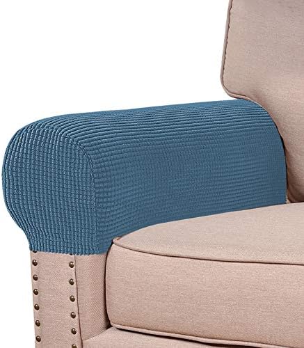 Turquoize Stretch Armrest Covers for Chairs and Sofas Couch Arm Covers for Sofa Spandex Jacquard Armrest Cover Anti-Slip Furniture Protector Armchair Slipcovers for Recliner Set of 4, Dusty Blue