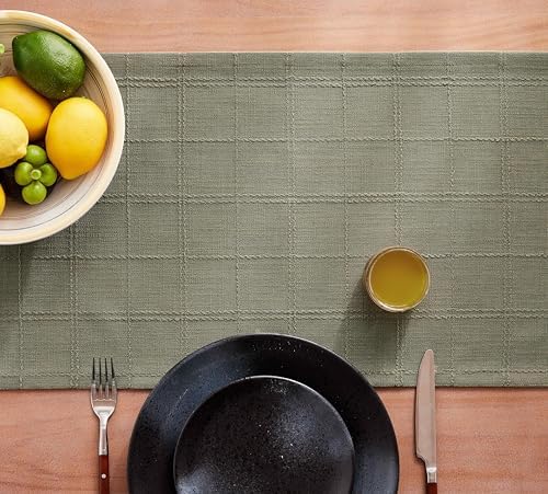 ZeeMart Linen Checked Farmhouse Table Runner, 13x90 Inches Olive