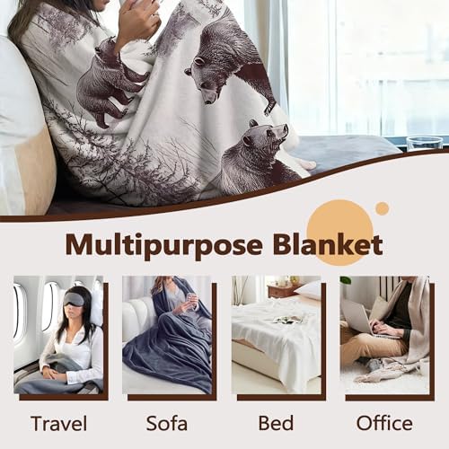 Forest Bears Fall Throw Blanket,Vintage Animal Cozy Plush Fluffy Blanket for Living Room Decor,Lightweight Fleece Throws for Couch,Bed,Traveling,Naps,Reading,60 X 80 Inch