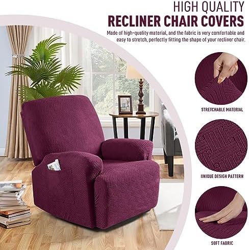 KinCam Recliner Chair Covers, Stretch Reclining Cover, Burgundy