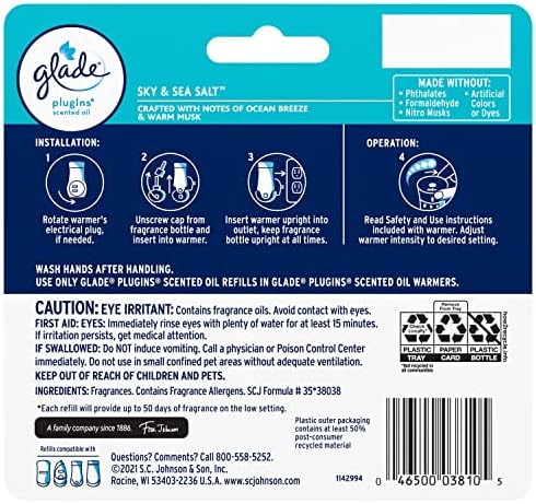 Glade PlugIns Air Freshener Refills, Sky & Sea Salt, 5 Count