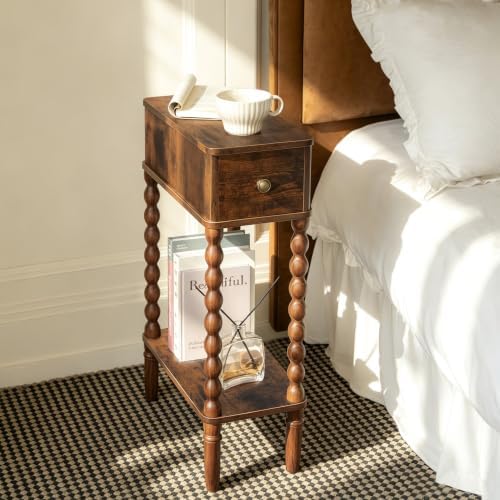 Fultyle Narrow Side Table with Drawer, Skinny End Table with Open Shelf