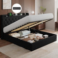 GalnFu Queen Size Bed Frame with Storage, Upholstered Queen Lift up Storage Bed Frame with Charging Station, Button Tufted Headboard, No Box Spring Needed, Easy Assembly, Noise Free, Black