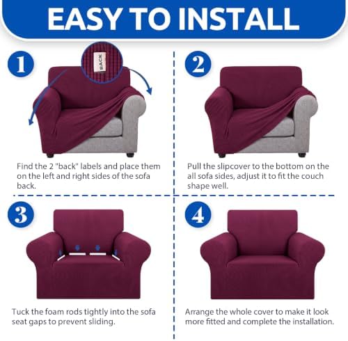 KEKUOU Stretch Chair Sofa Slipcover, Single Couch Cover,Wine