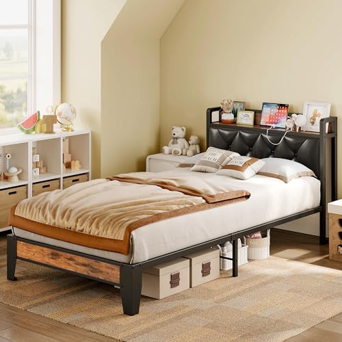 ANCTOR Twin XL Bed Frames, Storage Headboard with Charging Station