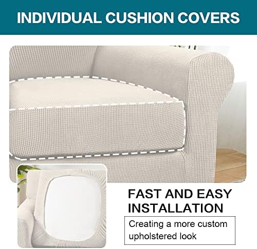 Turquoize 2 Piece Chair Covers for Living Room Armchair Couch Cover with Individual Cushion Covers Furniture Cover for Chairs Feature Jacquard Fabric (Chair, Ivory)