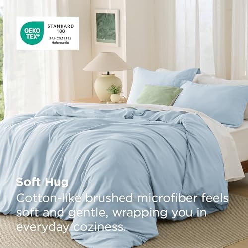 Bedsure Oversized King Duvet Cover, Double Brushed Bedding Set, Light Blue