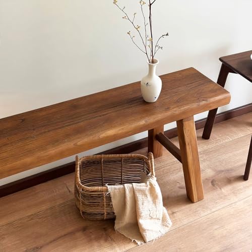 70.8in Wood Bench Indoor – Rustic Farmhouse Entryway Bench, Skinny Bench Design, Made of Extra-Thick Solid Wood, Perfect for Dining Room, Hallway, or End of Bed