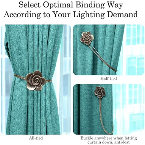 Lewondr Magnetic Curtain Tiebacks, Flower Vintage Curtain Holdbacks, Bronze