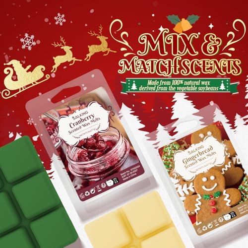 SALKING Christmas Scented Wax Melts, Soy Wax Melts Gift Set, Wax Cubes/Tarts for Warmer - Christmas Wreath, Apple Cinnamon, Gingerbread, Candy Cane, Eggnog, Christmas Pudding, Cranberry, Sugar Cookie