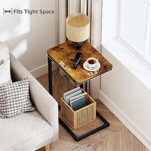 QEEIG C Shaped Side Table Set of 2 (11.8" Width, Brown)