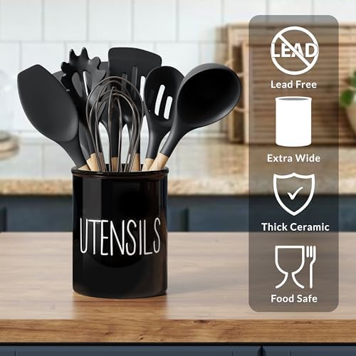 Barnyard Designs Ceramic Farmhouse Kitchen Utensil Holder 7" (Black)