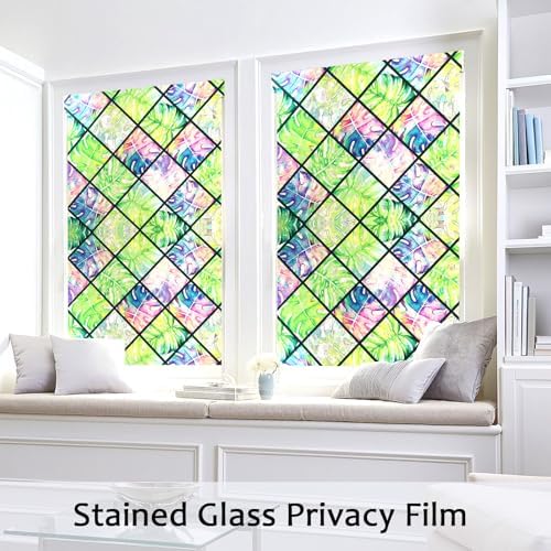 Stained Glass Window Film, 3D Leaf Static Cling 17.5" x 78.7