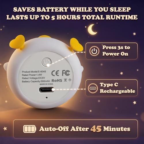 UNEEDE Mini Duck Night Light with Lanyard, 8 Color Changing Rechargeable