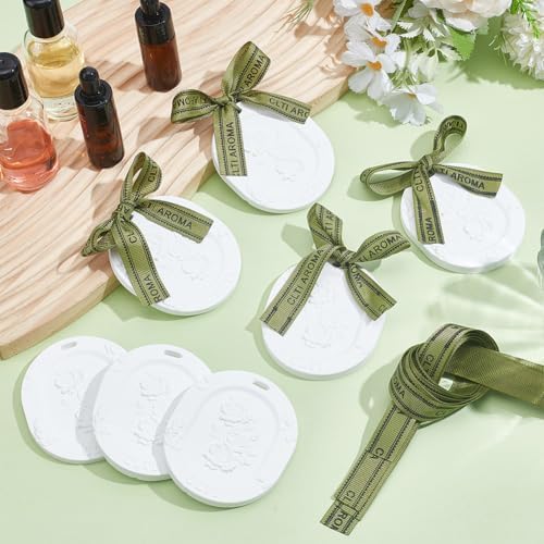 INFUNLY 8 Pcs Scented Plaster Hanging Ornaments, White Rose Embossed Aroma Pendants, 4 Assorted Fragrances, Non-Electric Car Home Office Decor Gift, 2.6x3x0.3 in