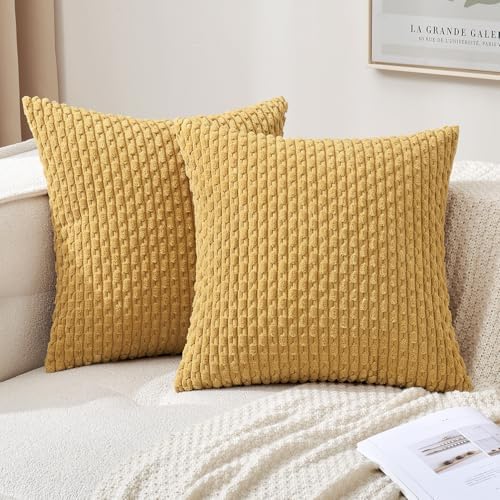 MIULEE Decorative Throw Pillow Covers 20x20 Gold Textured Corduroy