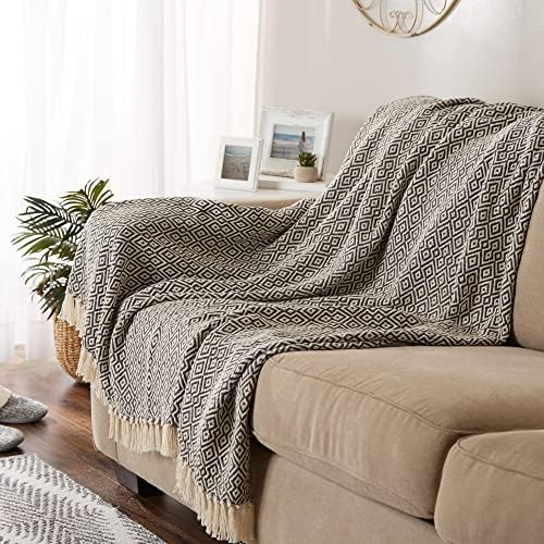 DII Rustic Farmhouse Double Diamond Woven Throw, 50x60, Mineral