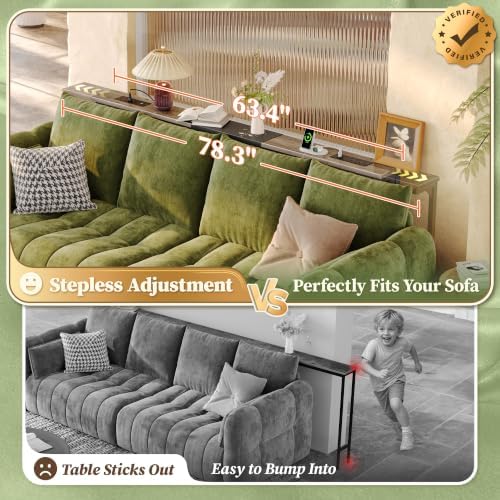Huuger 63.4-78.3'' Extendable Behind Couch Table with Outlets, Oak