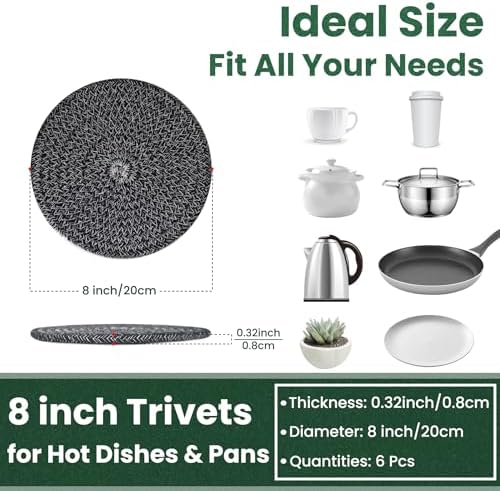 8 Inch Trivets for Hot Dishes, Hot Pots and Pans, 6 Pcs
