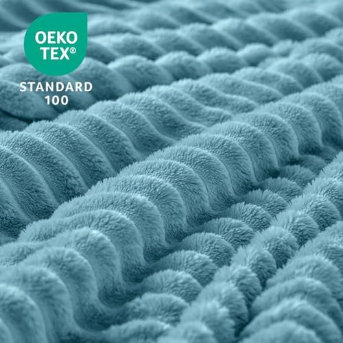 BEDELITE 3D Ribbed Washed Blue Fleece Throw Blanket for Couch, 50x60 Inch