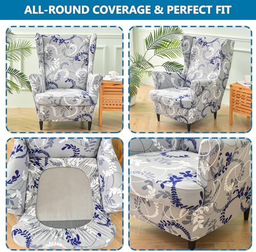 HZDHCLH Wingback Chair Slipcovers 2 Piece,Stretch Spandex Wing Chair Covers for Living Room Armchair,Washalbe Sofa Slipovers