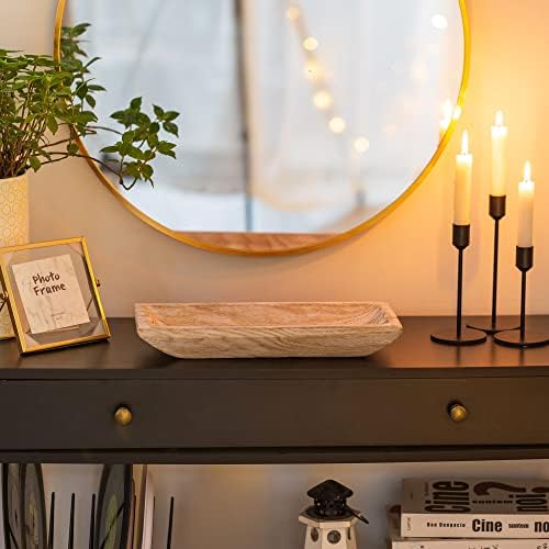 Hanobe Solid Wooden Decorative Bowl for Coffee Table Entryway Decor, White