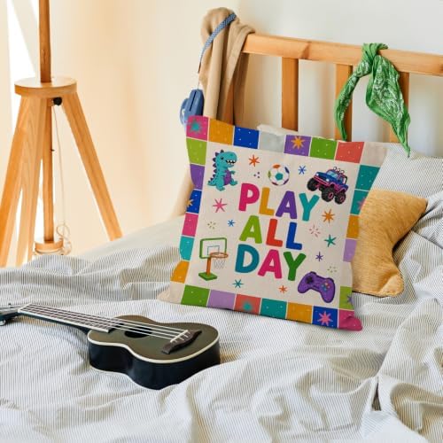 Colorful Dinosaur Truck Sports Boy Nursery Throw Pillow Cover 18x18