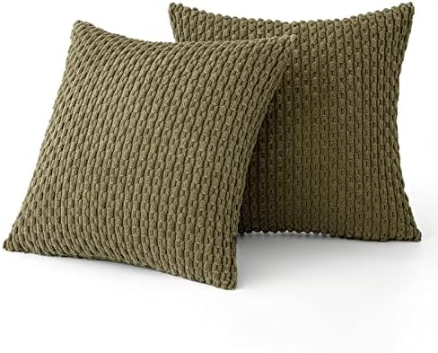 MIULEE Decorative Throw Pillow Covers 20x20 Olive Green Textured Corduroy