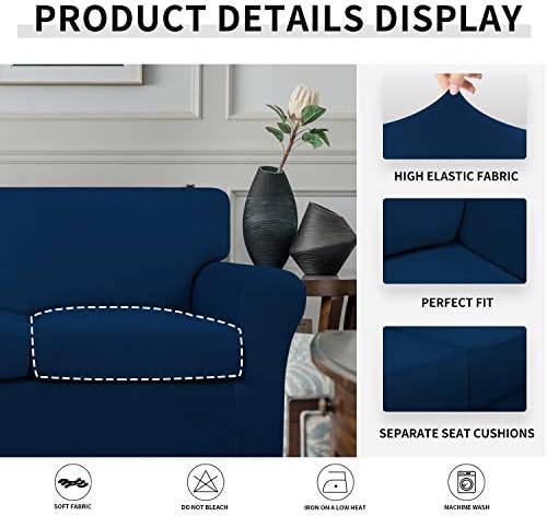 Easy-Going 4 Pieces Stretch Sofa Cover for 3 Cushion Couch Washable